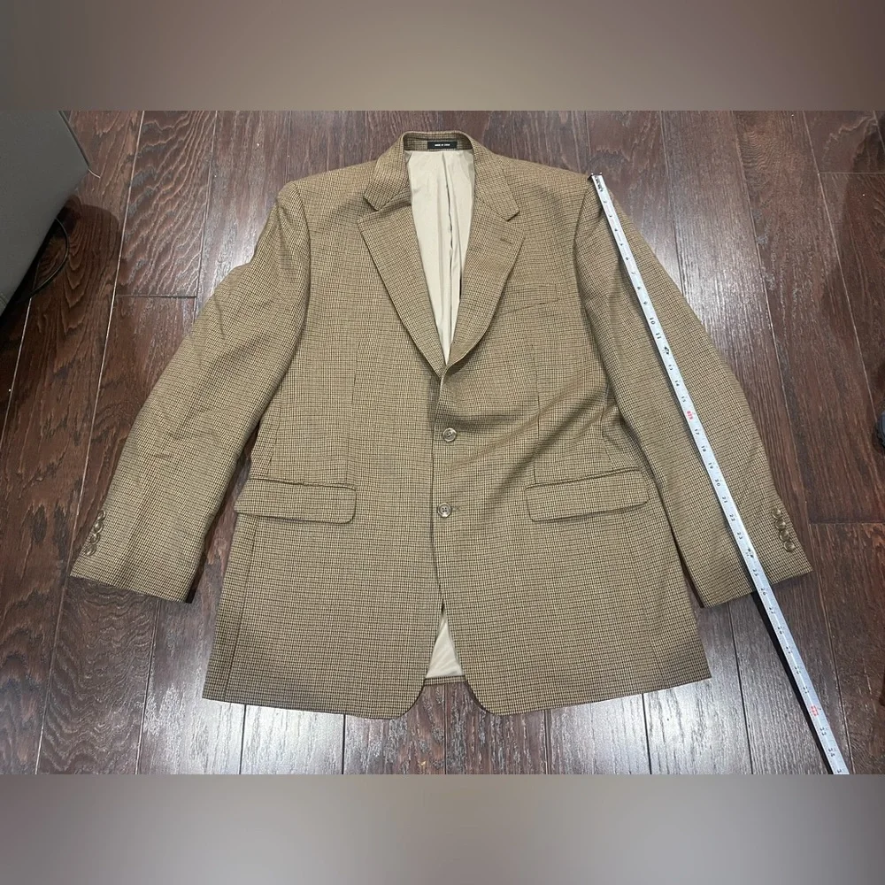 Lauren Ralph Lauren Wool Sports Coat Blazer  Men Size 44L Brown Houndstooth EUC